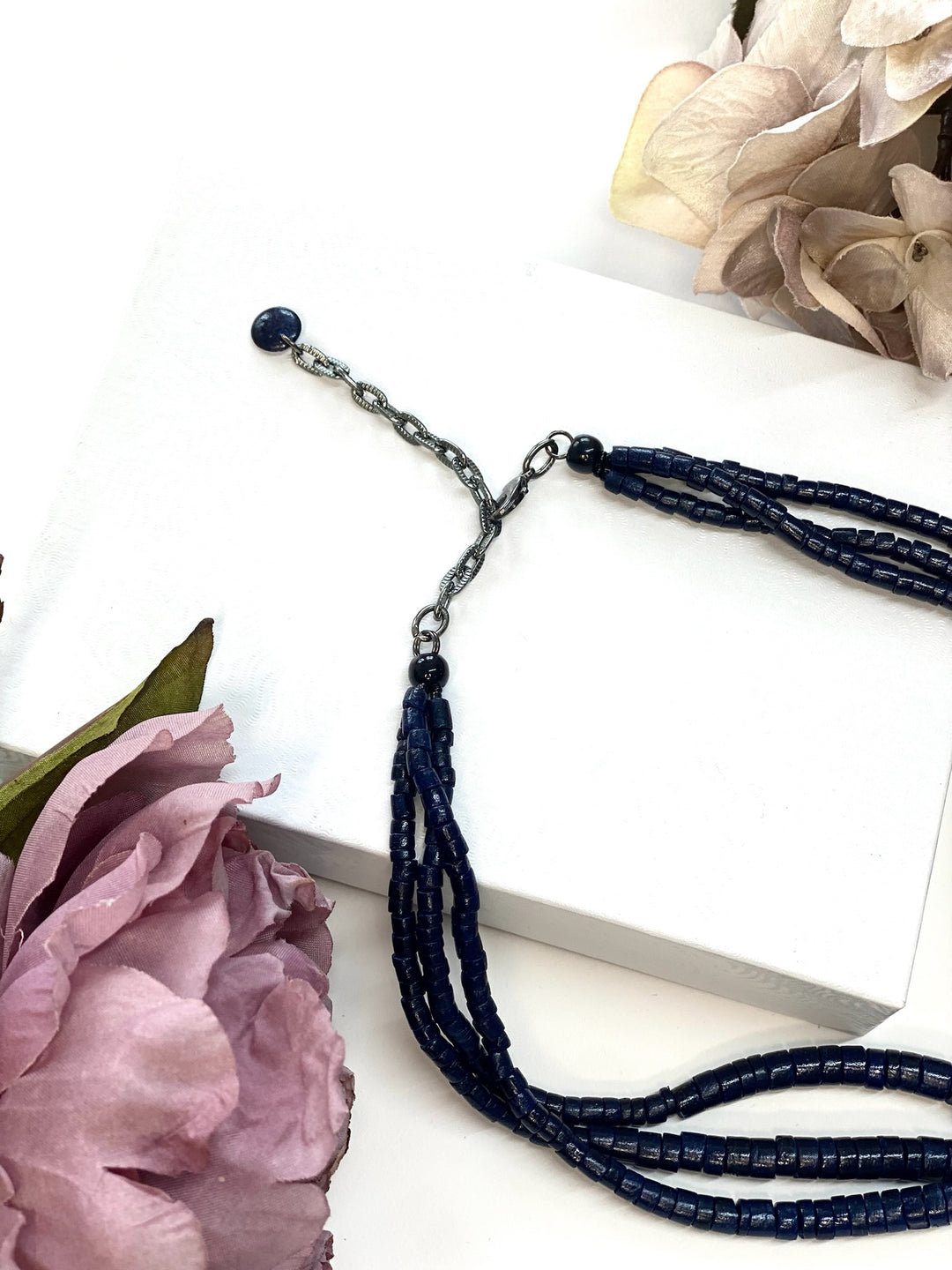 Layered Blue Beaded Pendant Necklace