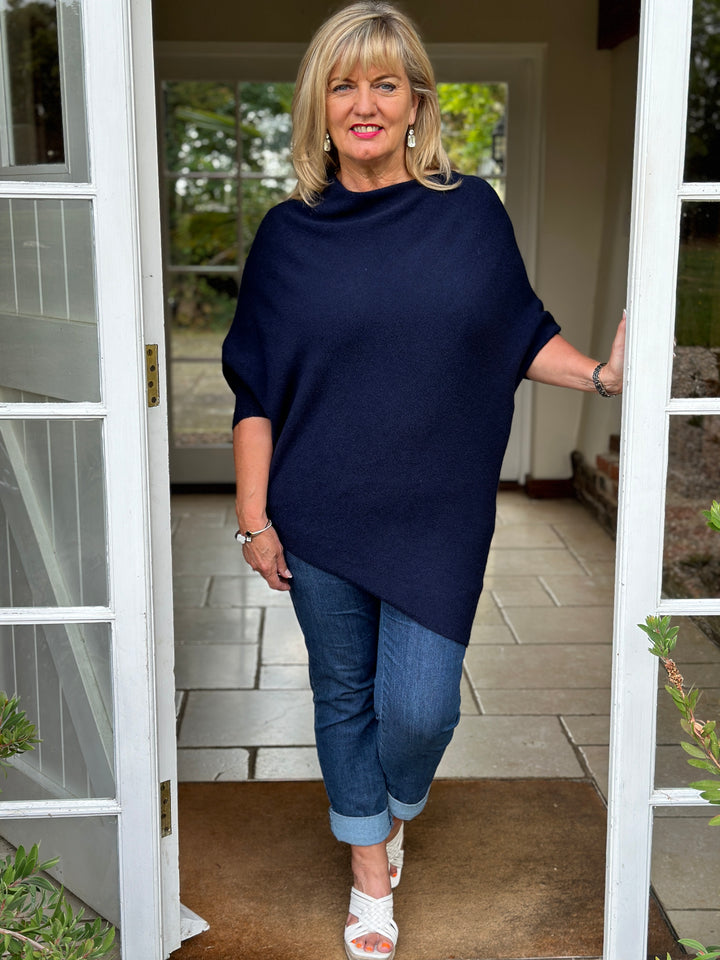 Batwing Asymmetrical Hem Jumper | Navy