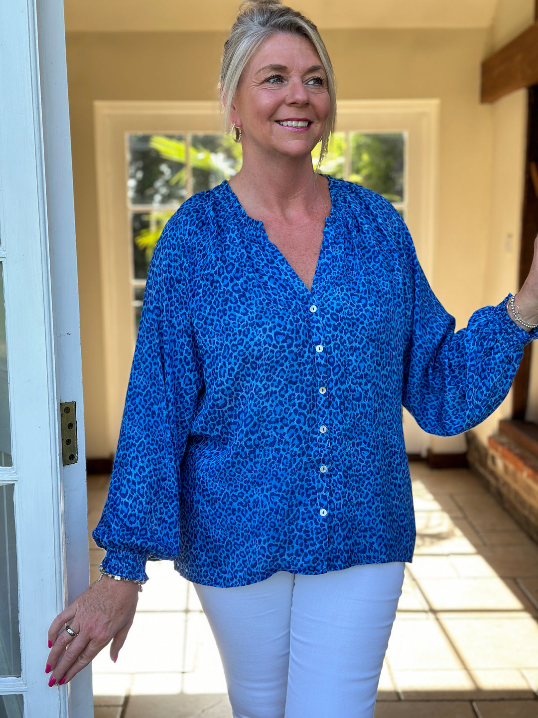 Leopard Print Lightweight Blouse | Blue