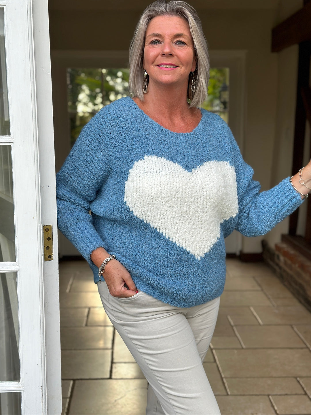 Teddy Bear Heart Knit | Powder Blue