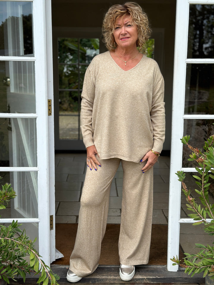 Diamante Button Loungewear Co-ord | Oatmeal