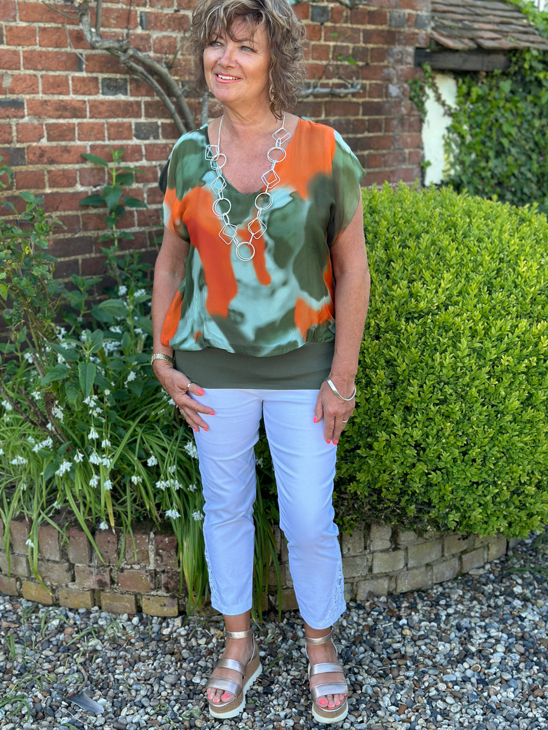 Watercolour Sofia Silk Blouse | Khaki