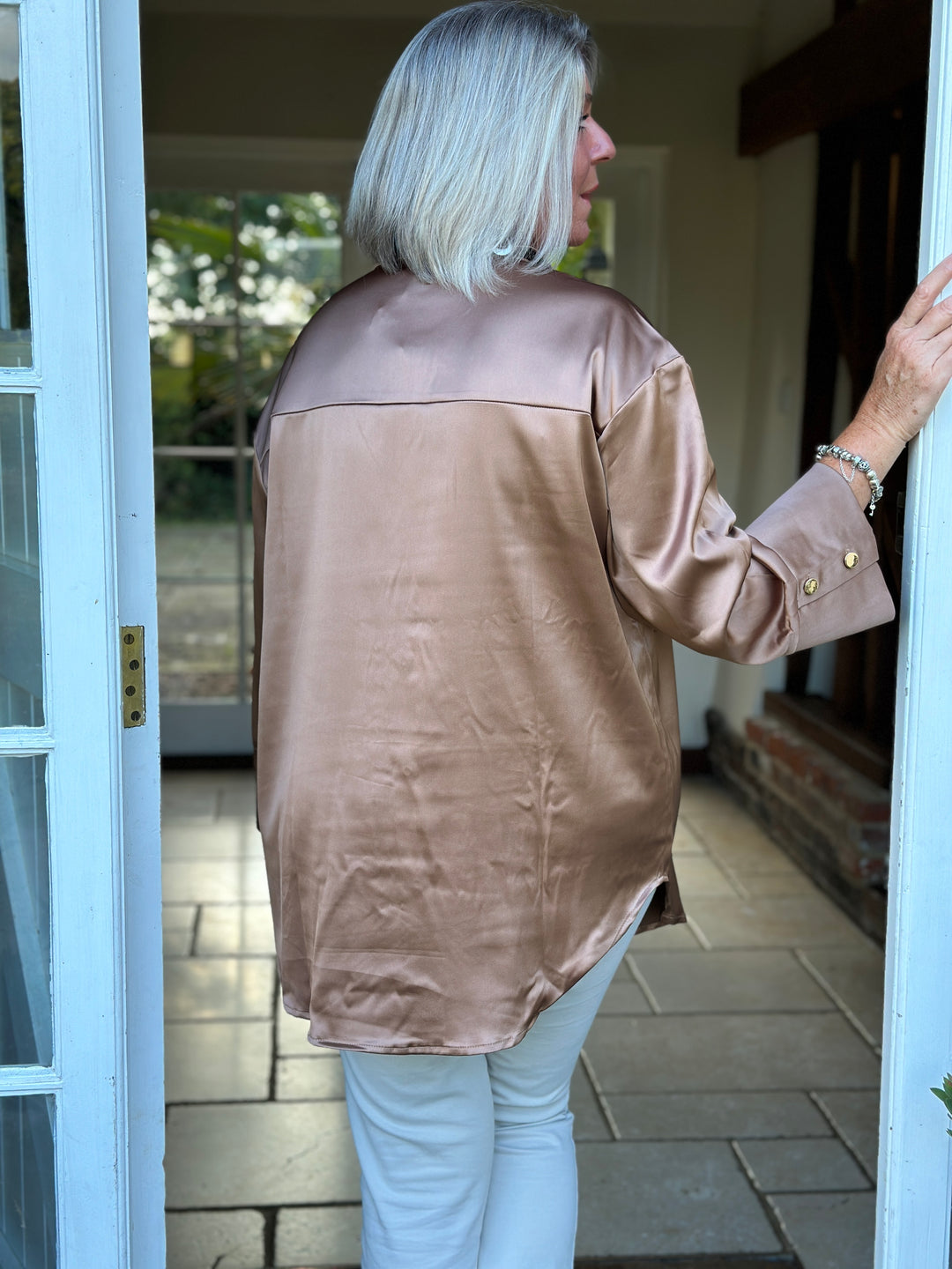 Satin Cuff Detail Pocket Shirt - Malissa J | Caramel