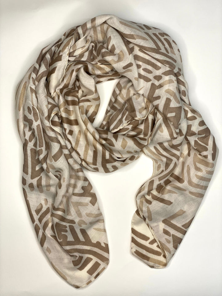 Geo Stripe Print Scarf | Beige