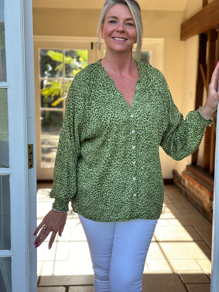 Leopard Print Lightweight Blouse | Green