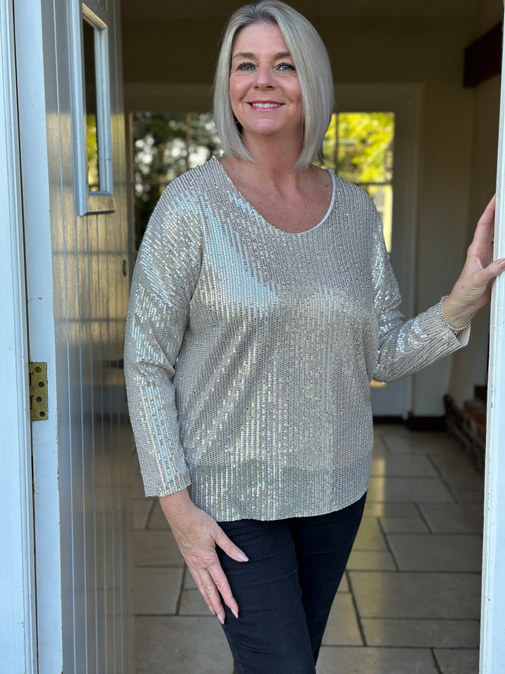 Sequin Party Top | Champagne