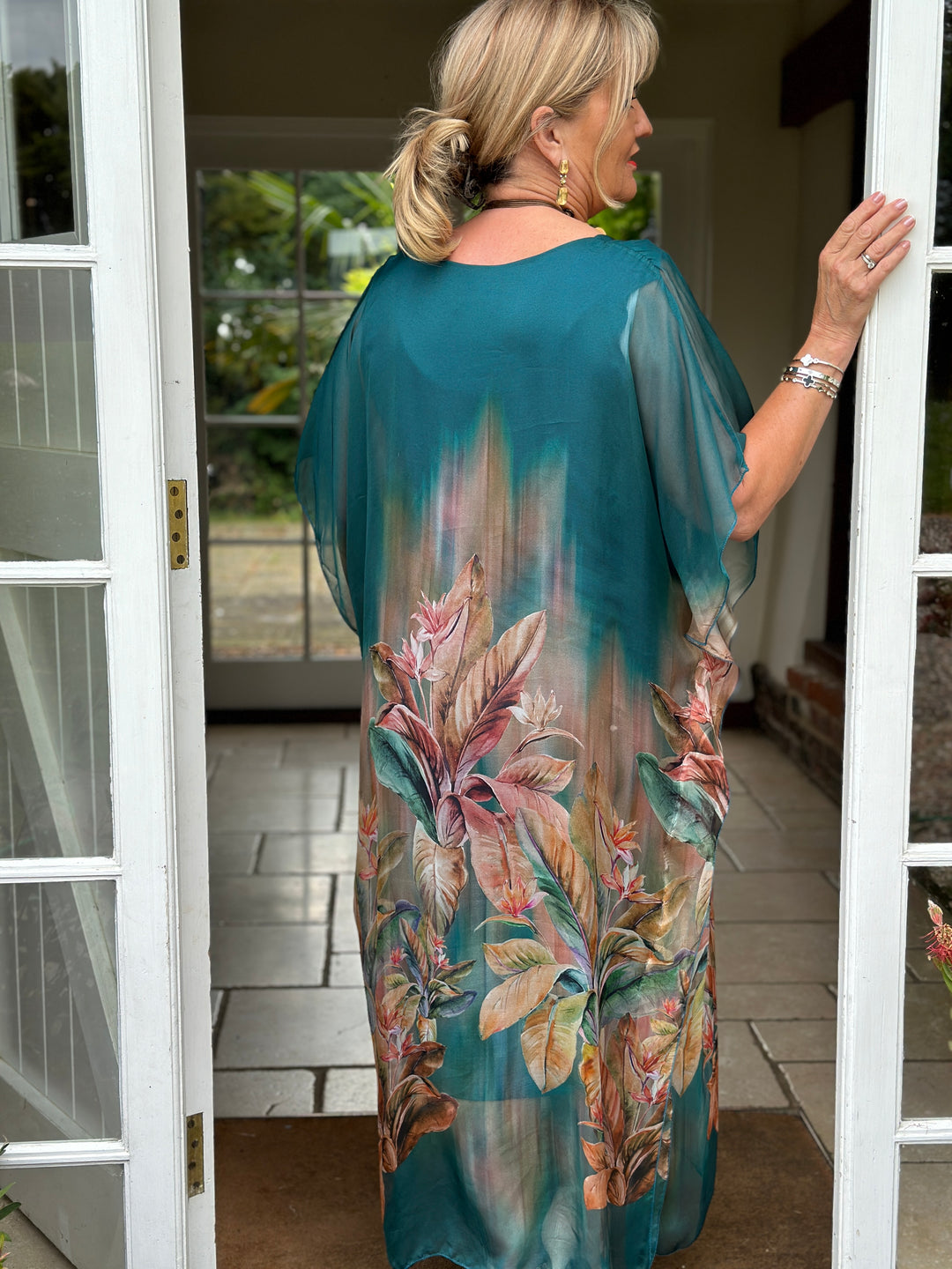 Floral Lucia Silk Dress | Teal