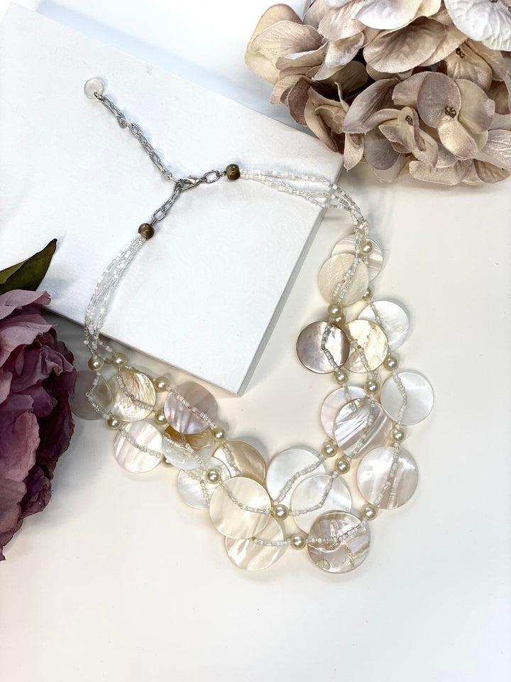 Layered Beaded Shell & Pearl Necklace