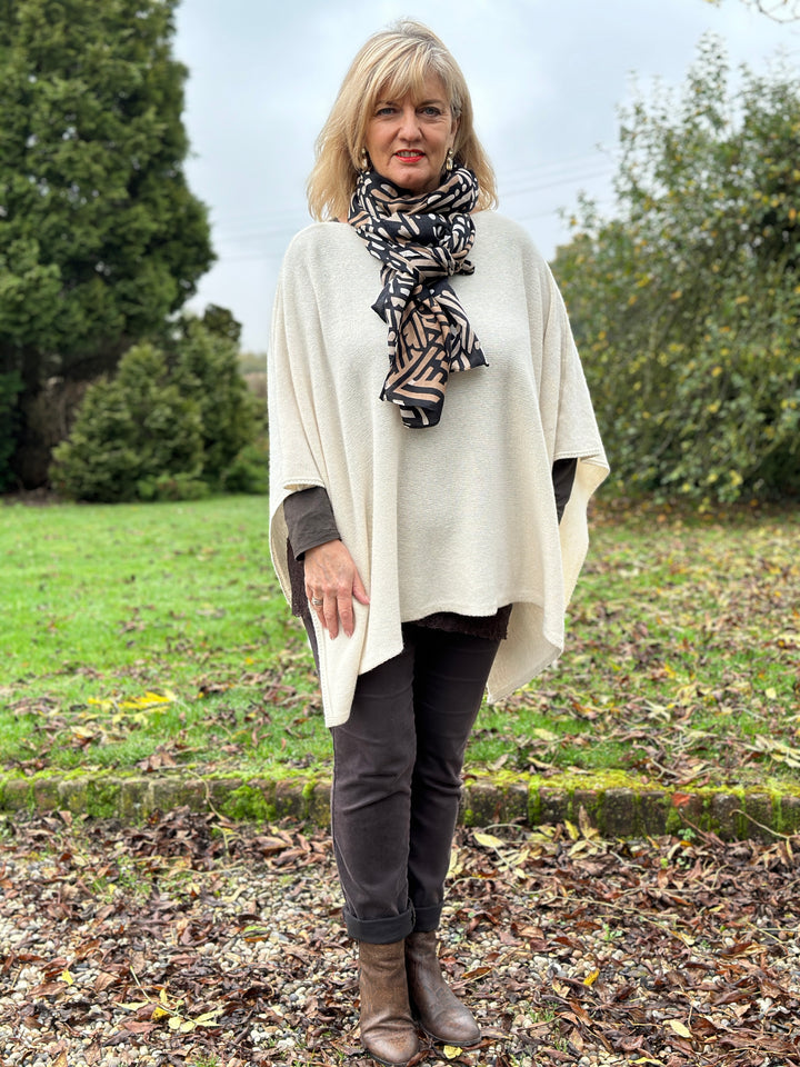 Cashmere Blend Knitted Poncho | Oatmeal