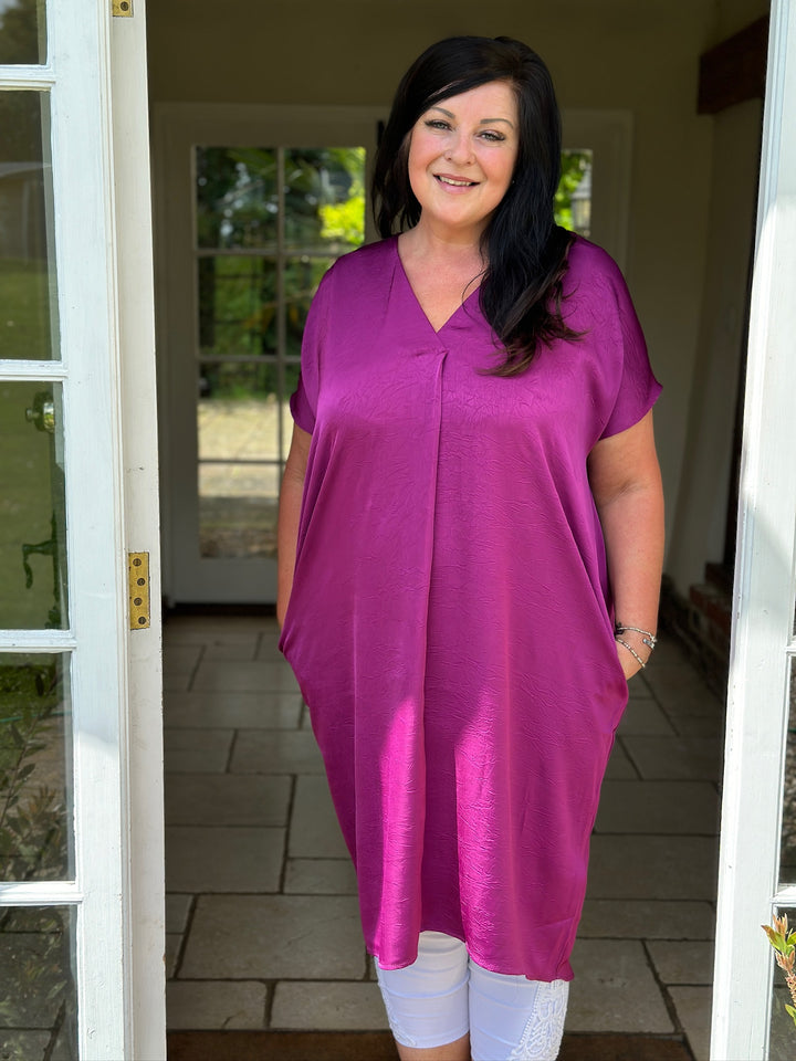 V-Neck Batwing Dress | Magenta