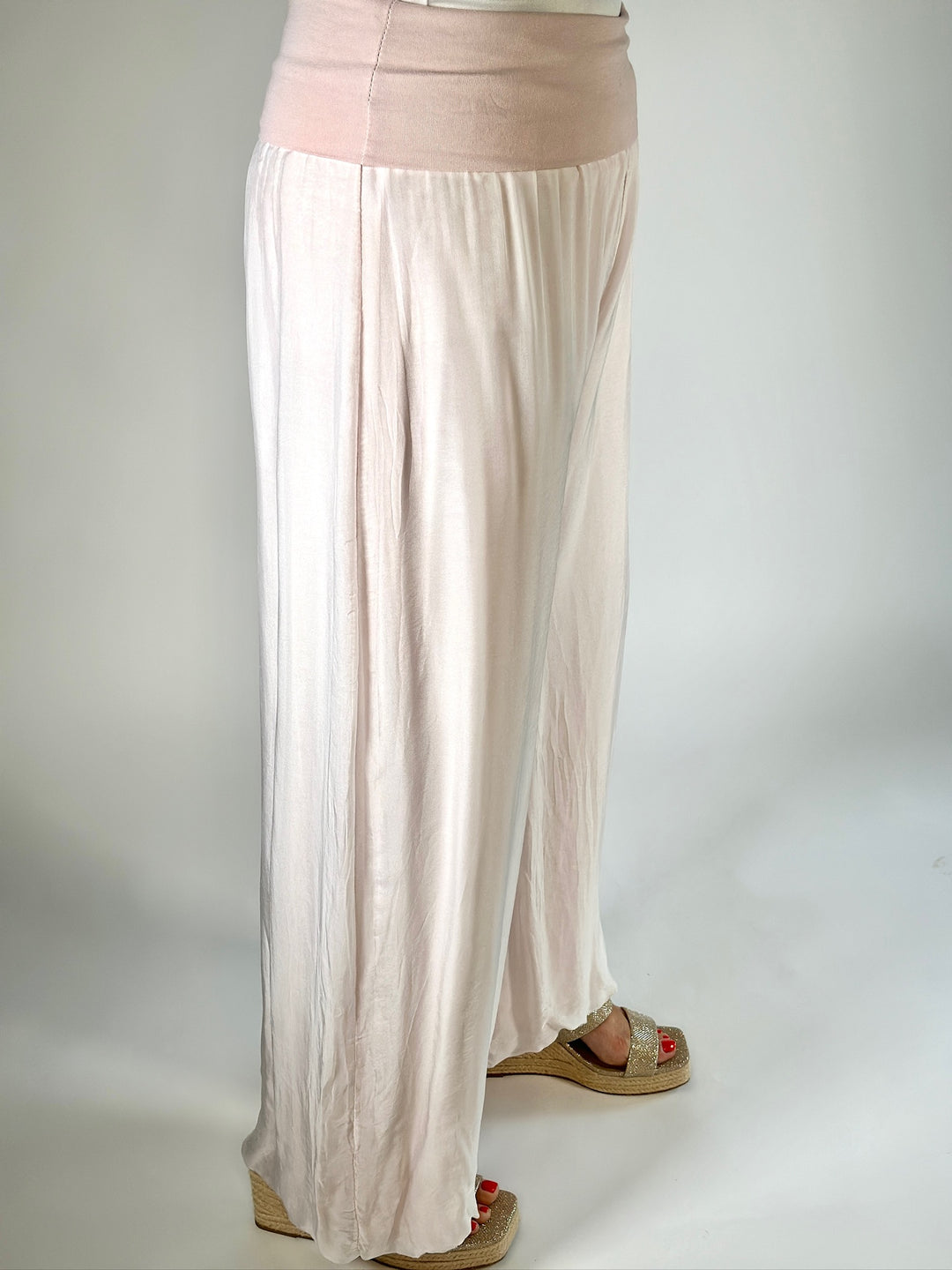 Regular Silk Floaty Trousers | Light Pink