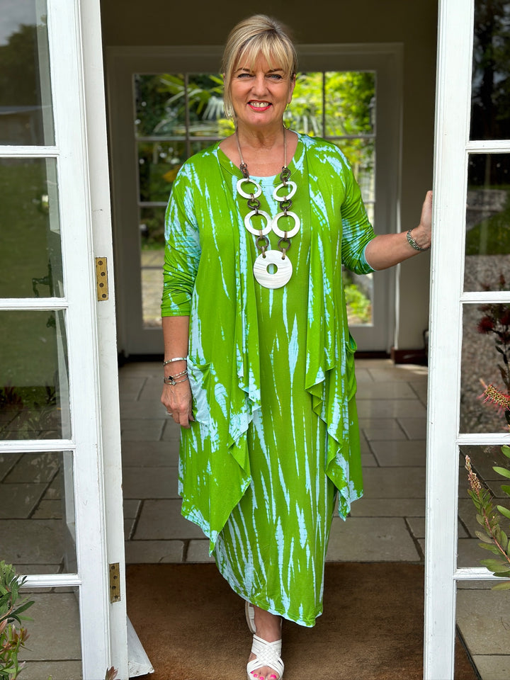 Tie-Dye Print Dress & Cardigan Co-ord | Green