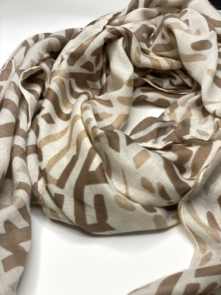 Geo Stripe Print Scarf | Beige