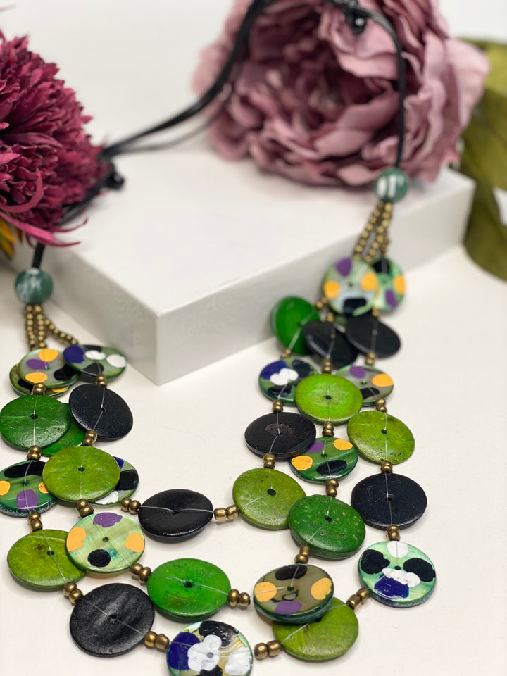 Layered Disc Necklace  | Green