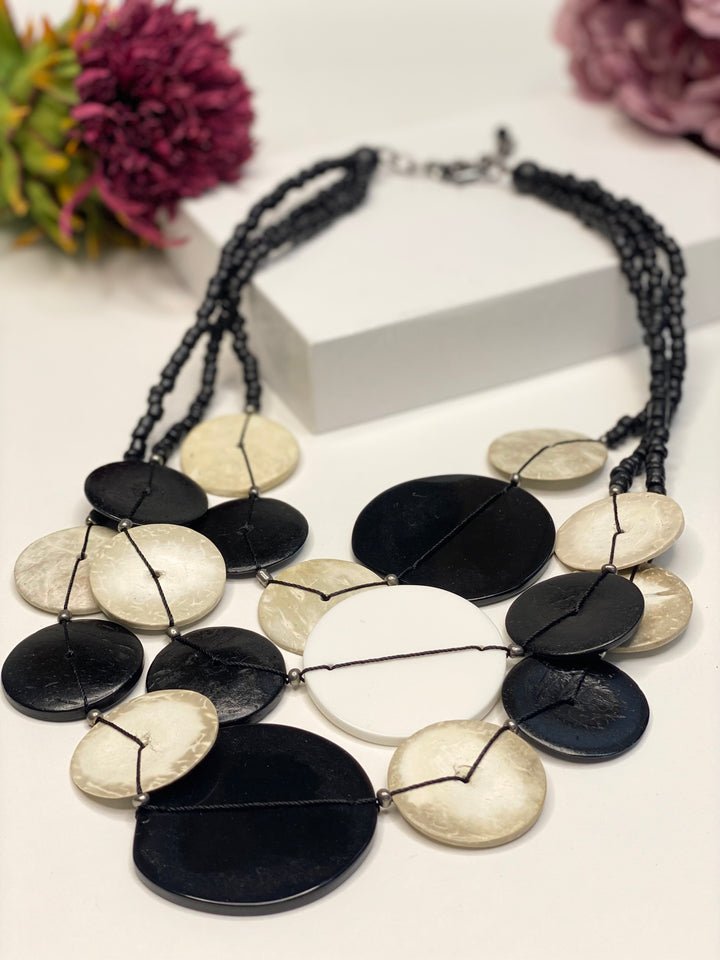 Large Layered Monochrome Disc Necklace | Black