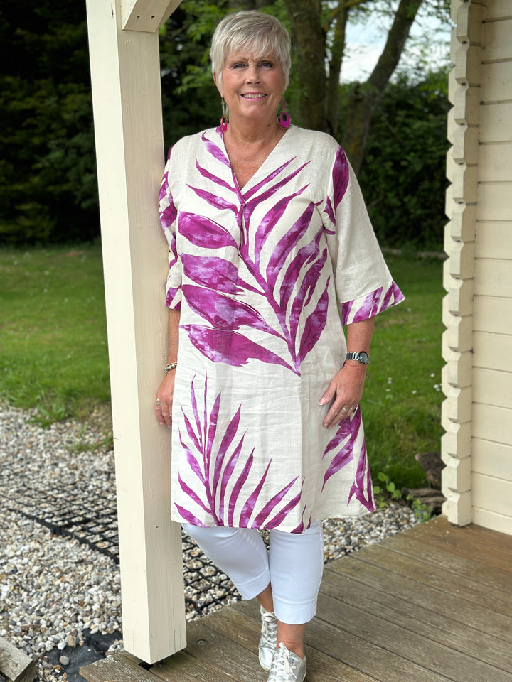 Palm Linen Dress | Purple