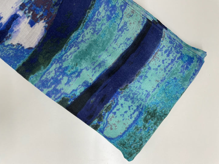 Hand Painted Print Scarf | Blue