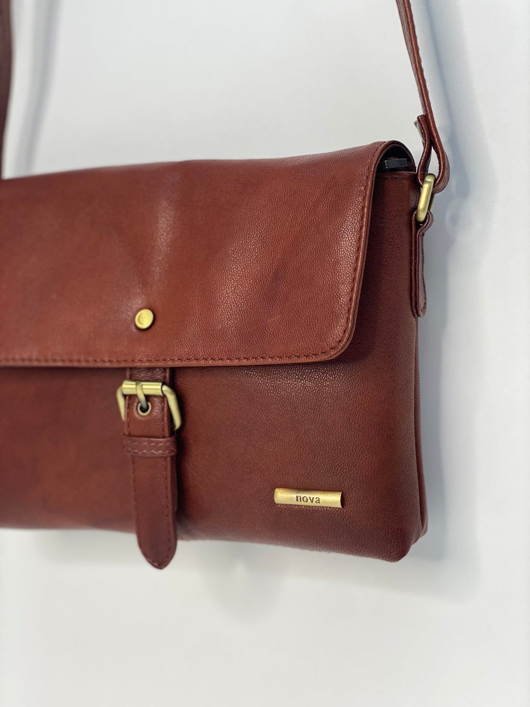 Leather Crossbody Bag - NOVA | Cognac