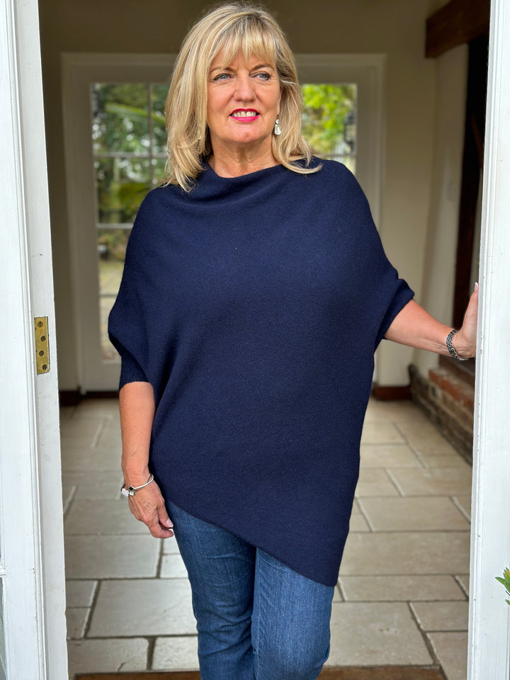 Batwing Asymmetrical Hem Jumper | Navy