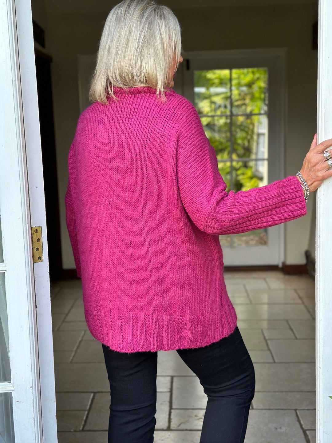 Cable Knit Roll Neck Jumper | Raspberry Pink