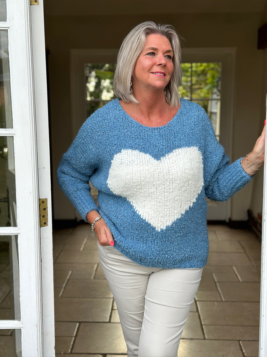 Teddy Bear Heart Knit | Powder Blue