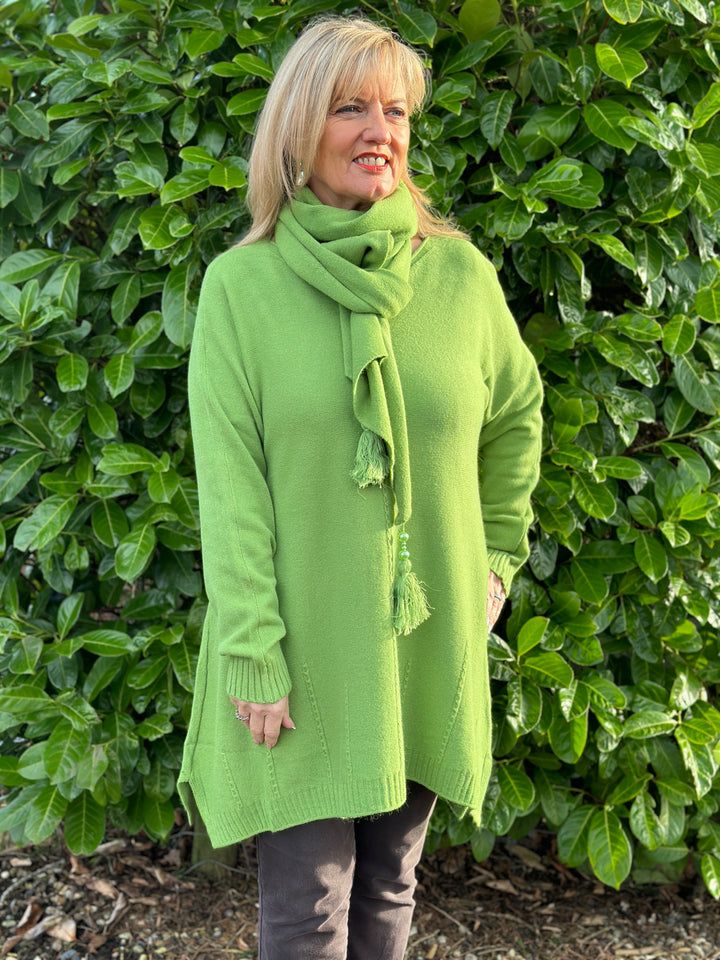 Jumper Dress & Tassel Scarf Set | Apple Green