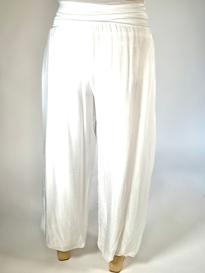 Regular Silk Floaty Trousers | White