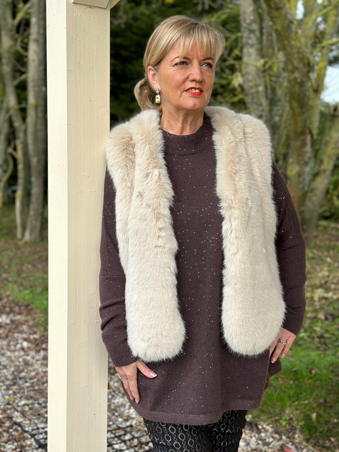 Short Luxury Faux Fur Gilet - Malissa J | Stone