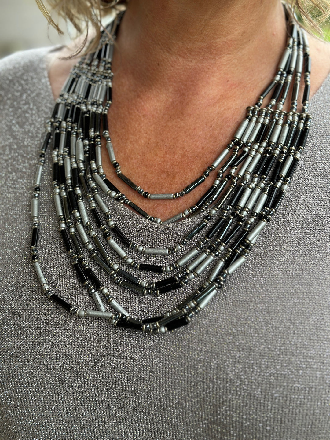 Layered Tube Necklace | Silver