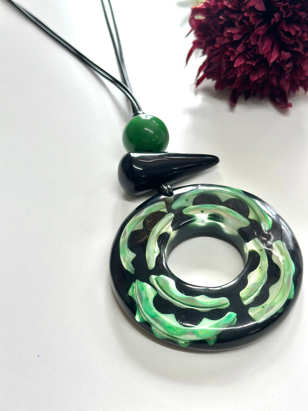 Abstract Multi Shape Green Disc Necklace