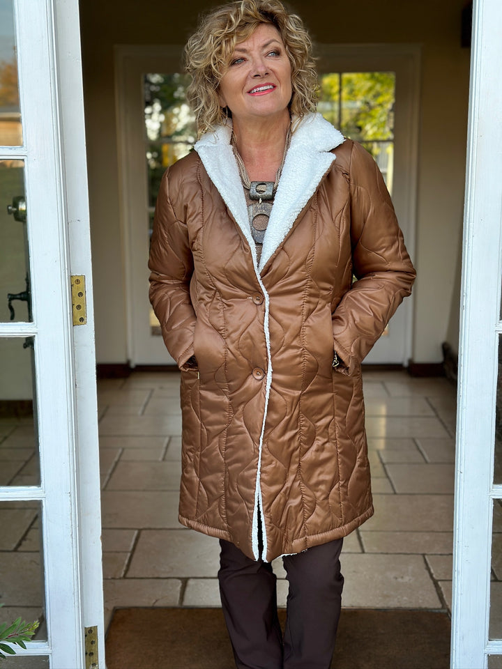 Lightweight Quilted Longline Jacket | Tan