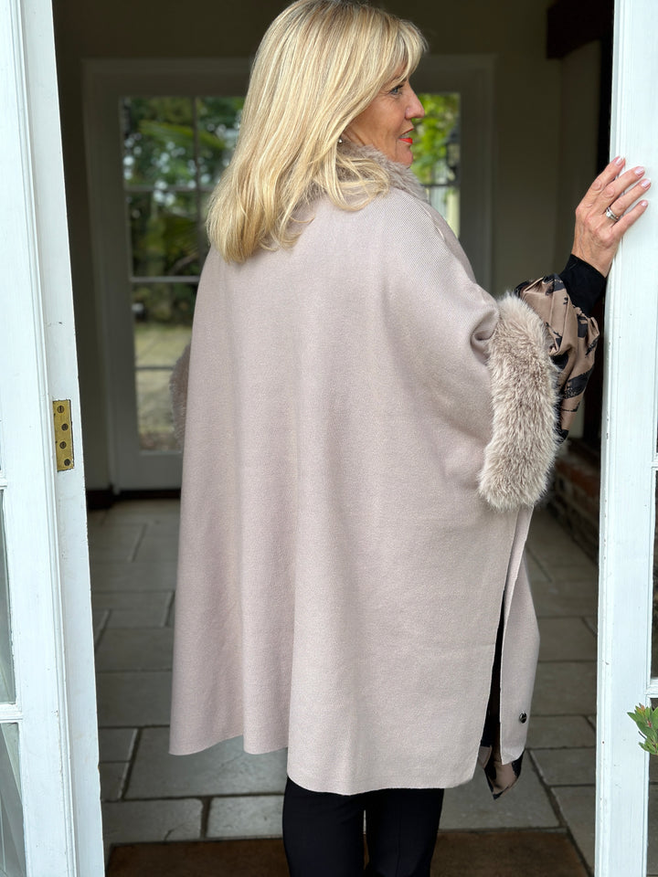 Faux Fur Knitted Wrap - Malissa J | Stone