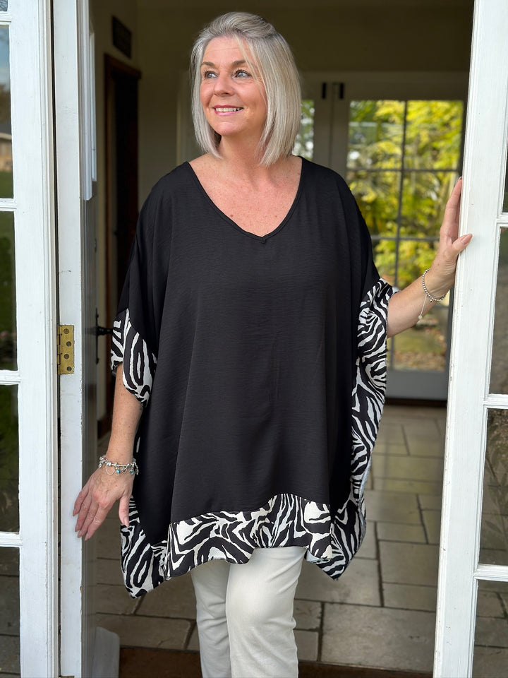 Animal Print Trim Kaftan Top