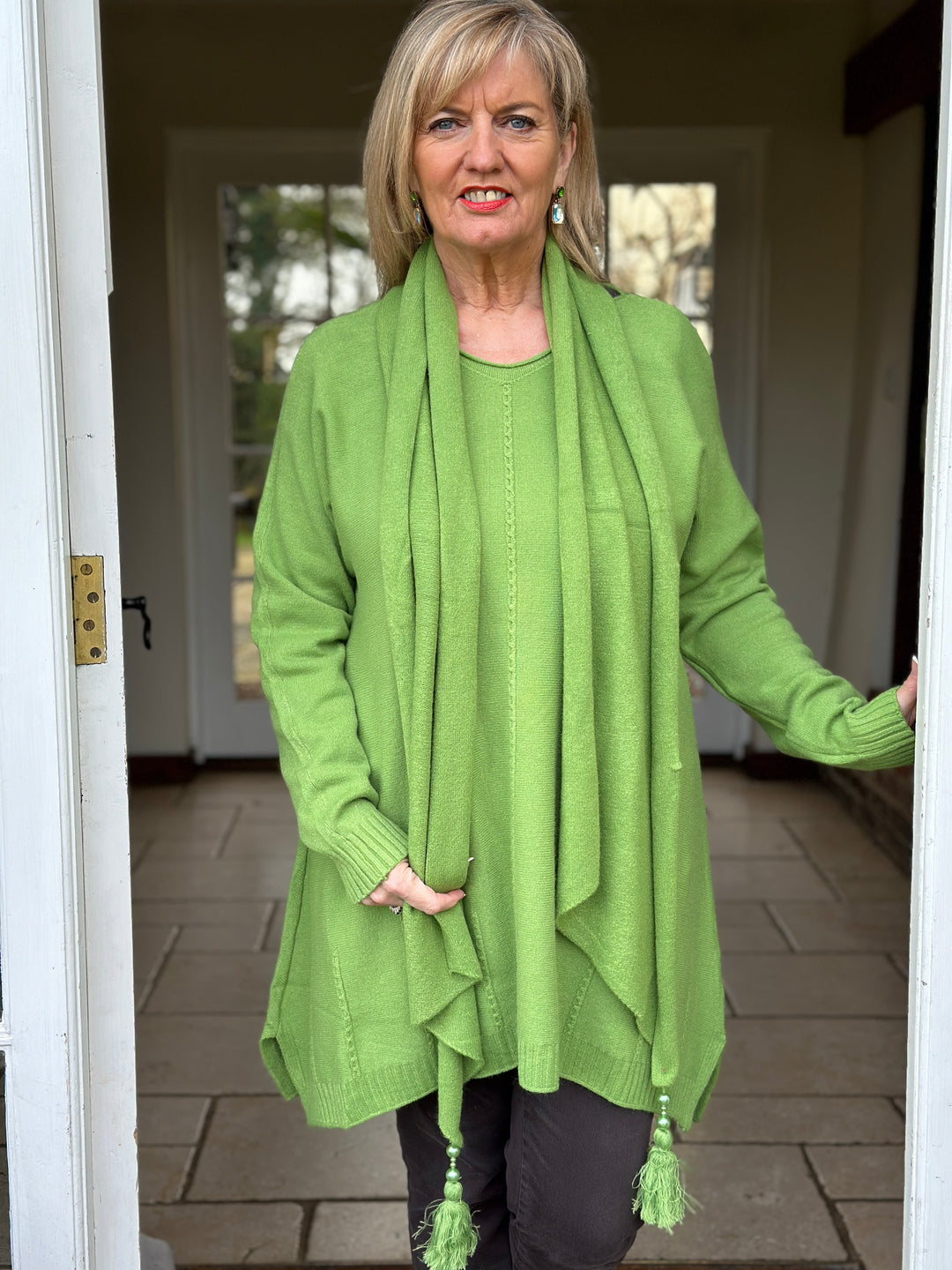 Jumper Dress & Tassel Scarf Set | Apple Green