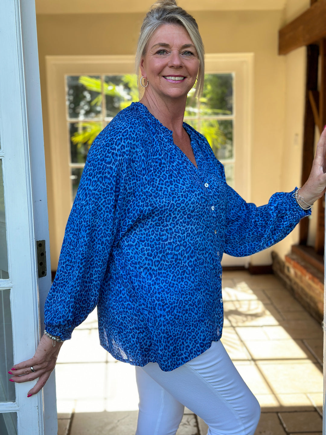 Leopard Print Lightweight Blouse | Blue