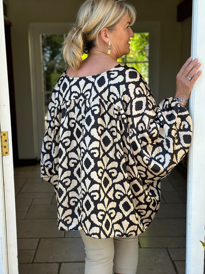 V-Neck Ruched Sleeve Blouse | Abstract