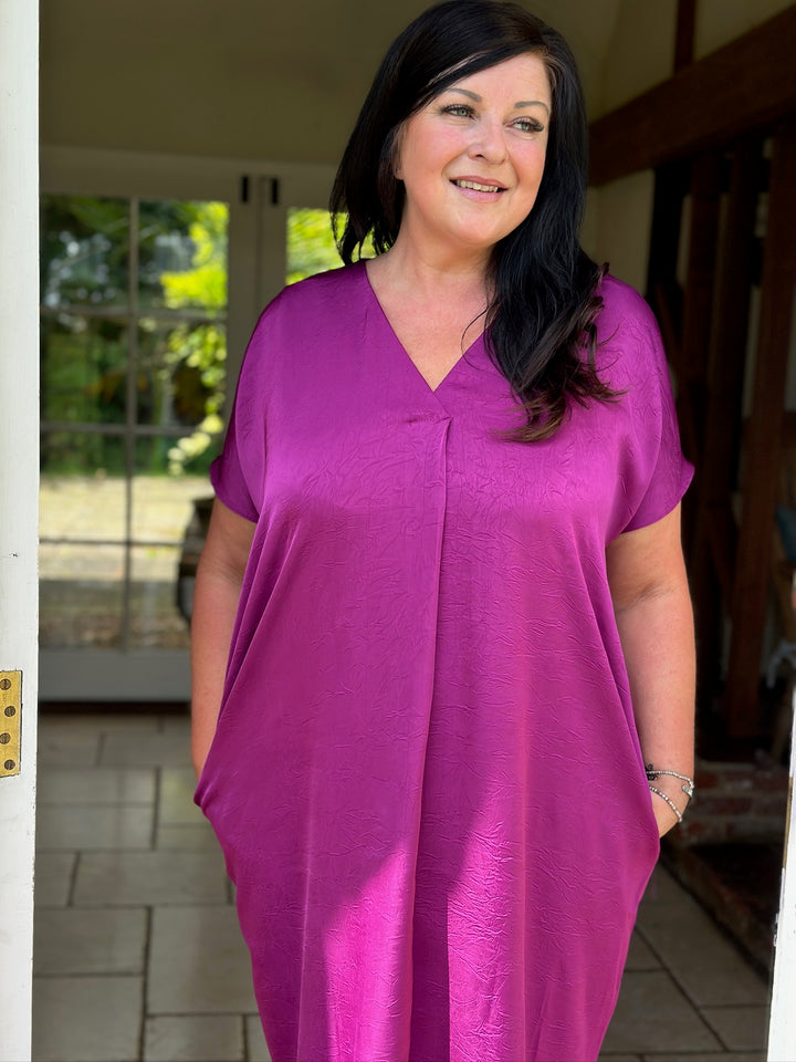 V-Neck Batwing Dress | Magenta