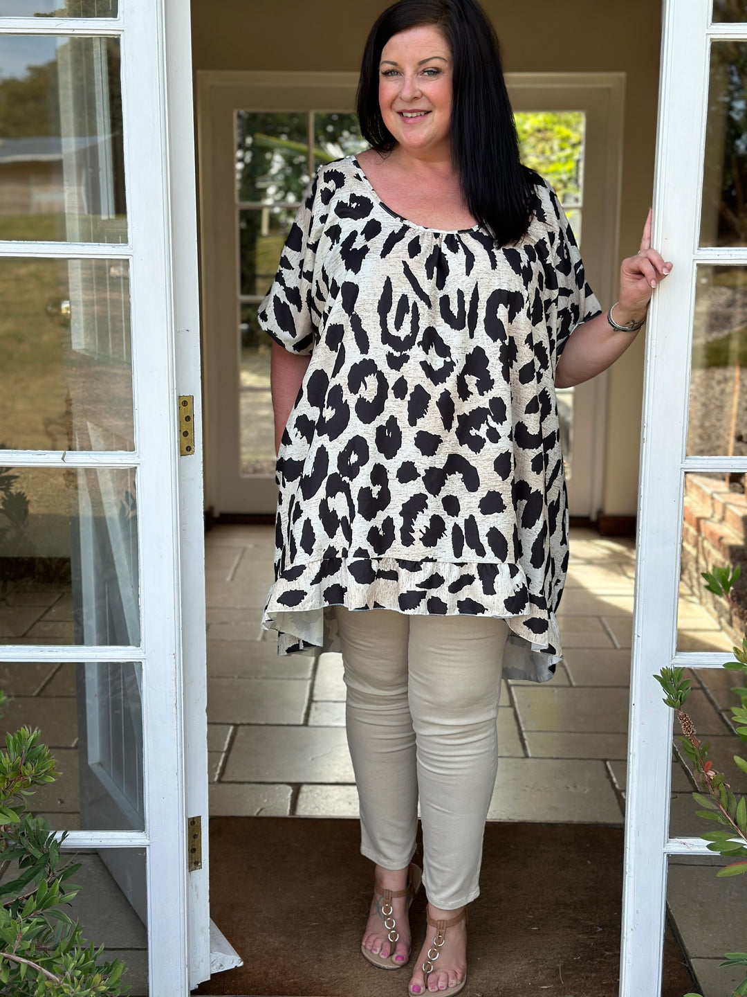 Leopard Ruffle Hem Top | Cream