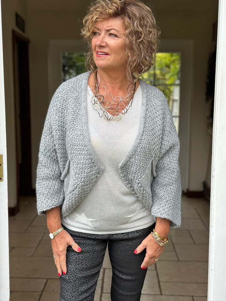 Cross Knit Cardigan | Grey