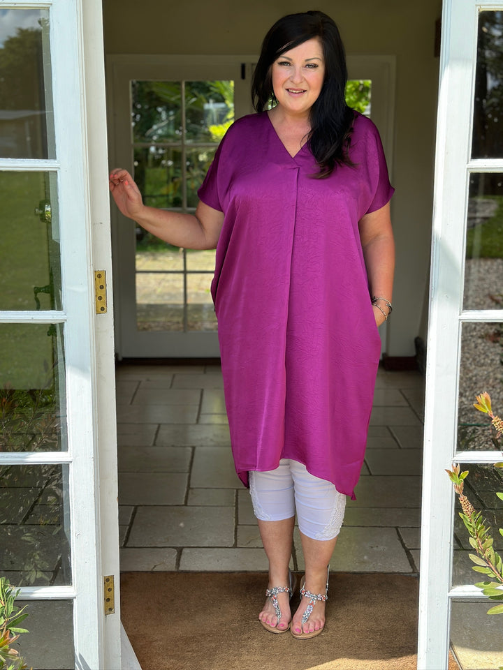 V-Neck Batwing Dress | Magenta