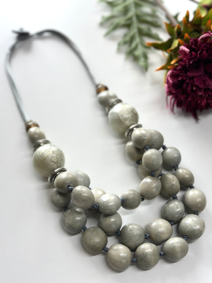 Layered Grey Stone Bead Necklace