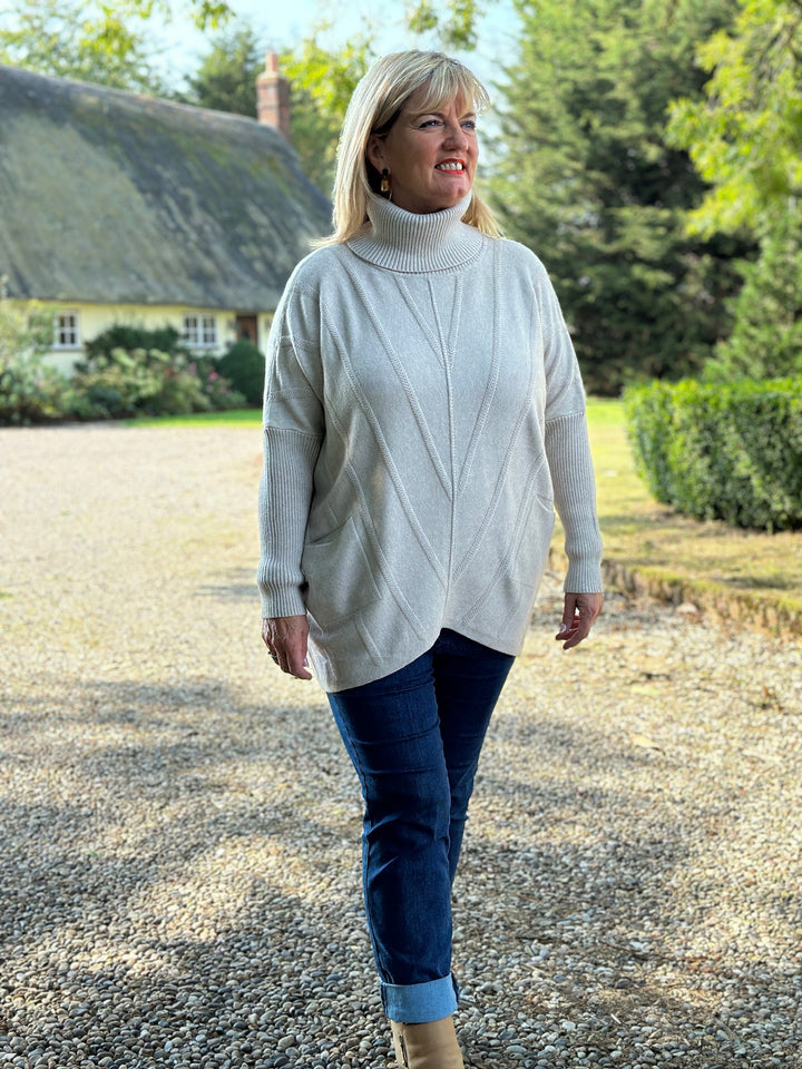 Cable Knit Roll Neck | Light Taupe