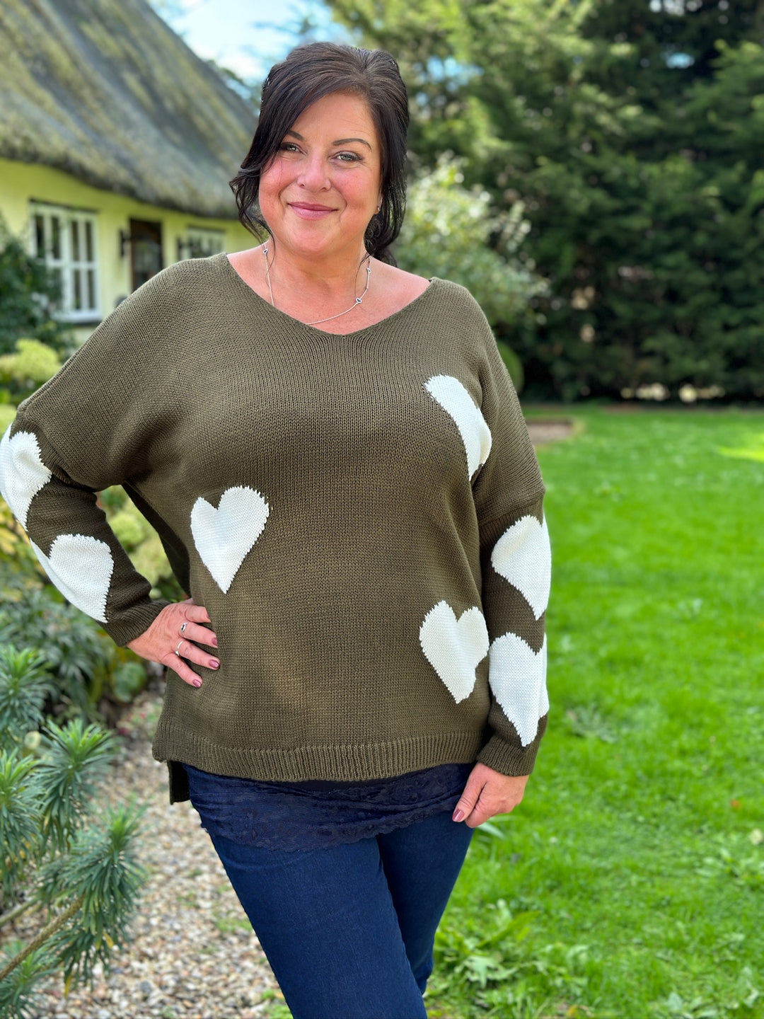 Love Heart Knit Jumper | Khaki