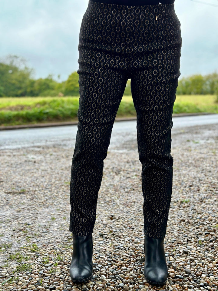 Black Gold Chain Print Slim Leg Trousers - PINNS (302CT)