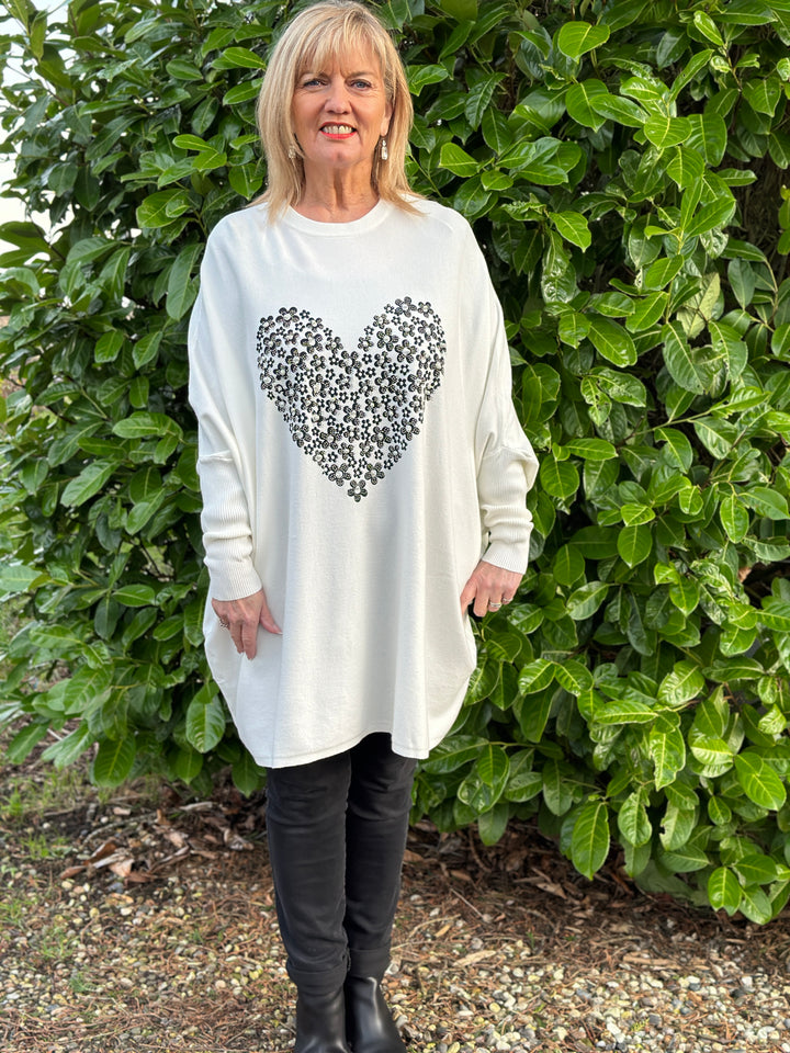 Batwing Love Heart Jumper | White