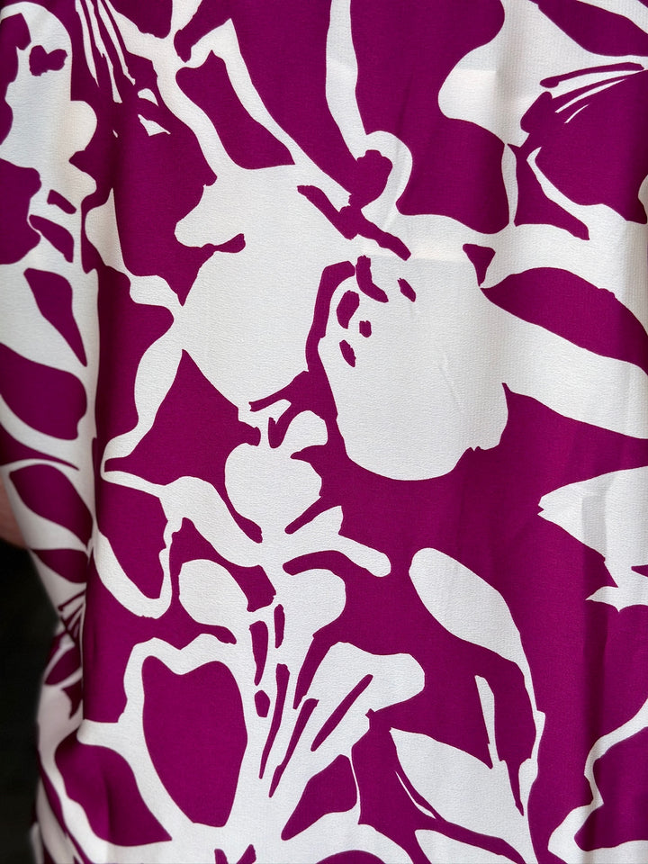 Patterned V-Neck Batwing Dress | Magenta