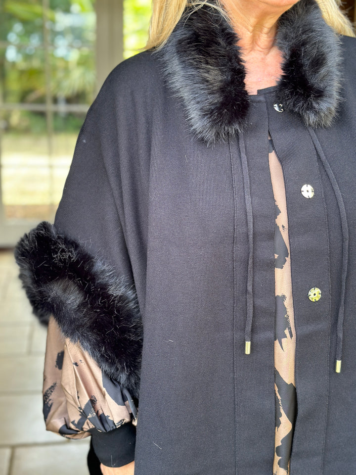 Faux Fur Knitted Wrap - Malissa J | Black