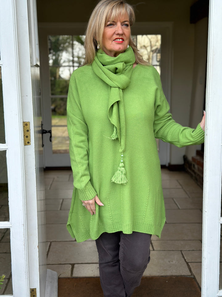 Jumper Dress & Tassel Scarf Set | Apple Green