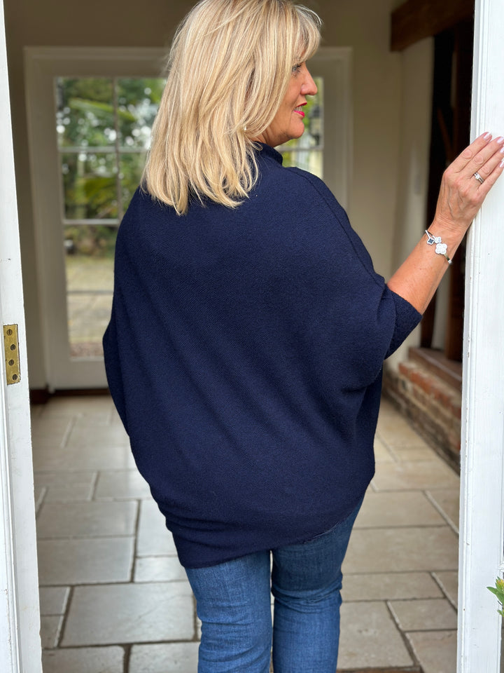 Batwing Asymmetrical Hem Jumper | Navy