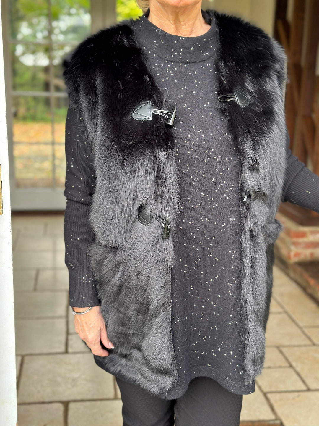 Toggle Faux Fur Gilet - Malissa J  | Black